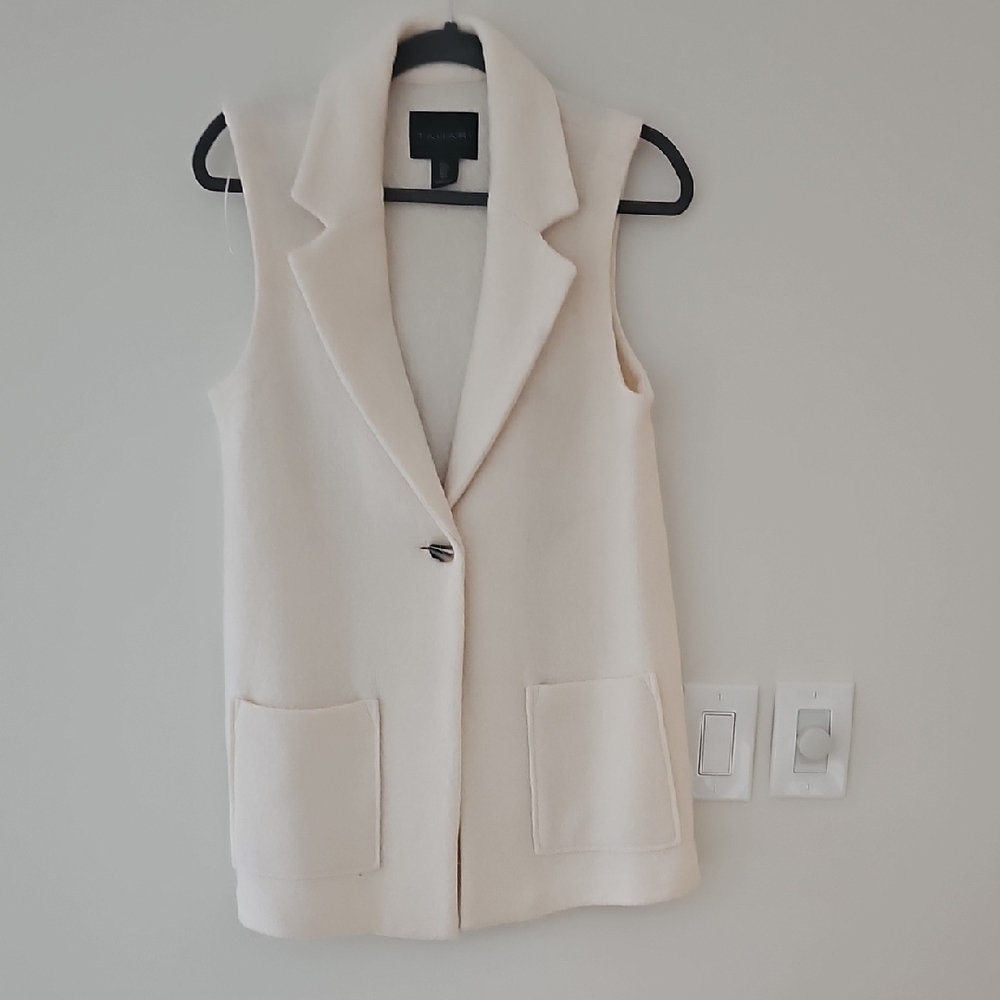 Tahari Cream Sleeveless Wool Blend Vest Size Small